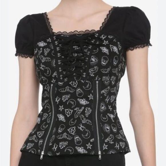 Hot Topic Tops - Hot topic black magic witchy spooky lace up punk goth Whimsigoth top new edgy